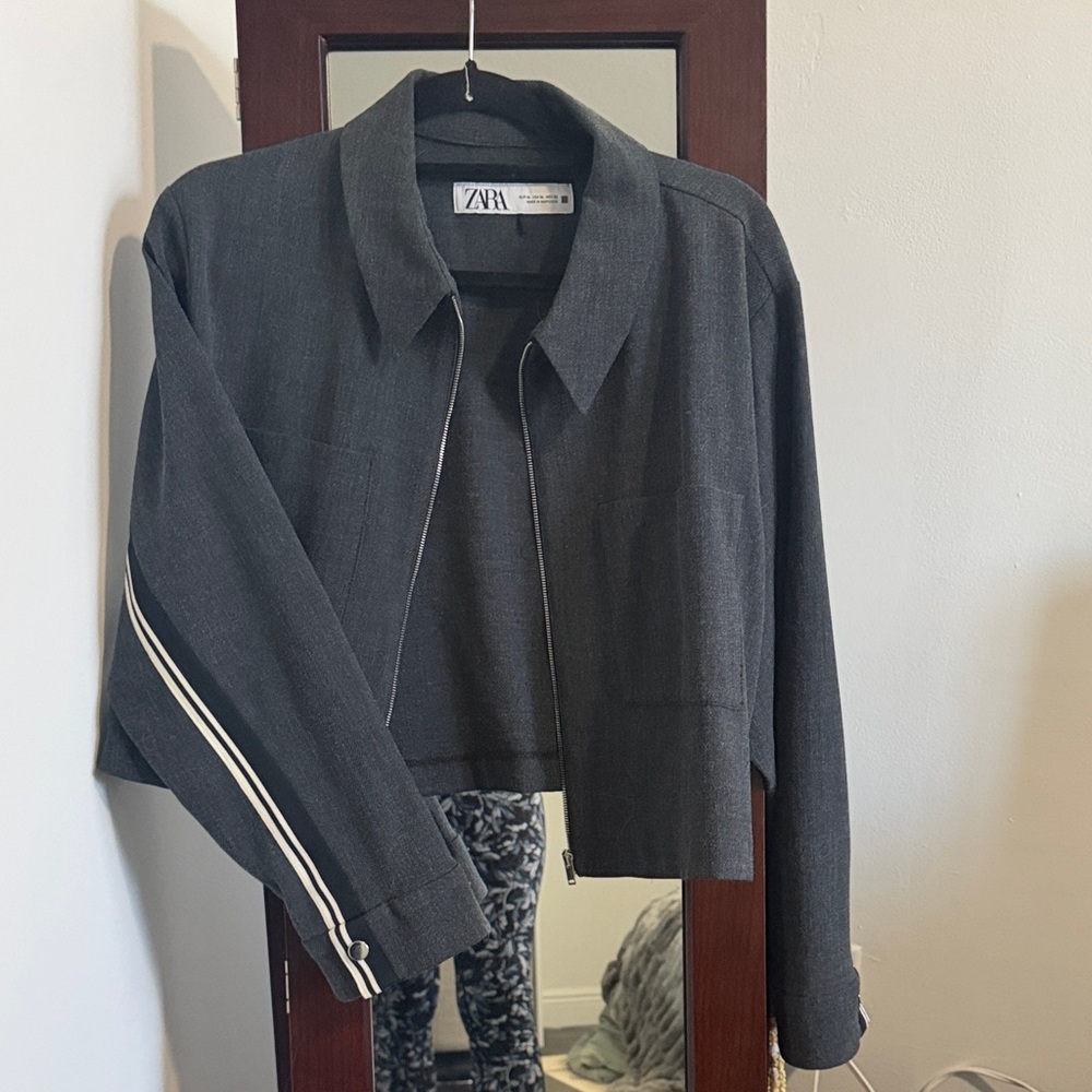 Zara Women's Charcoal Blazer with Stripe Detail